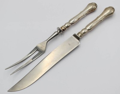Auktion 357<br>Tranchierbesteck, Sterling-Griffe, älter, L-32cm [1]