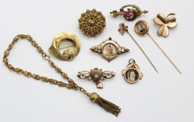 10tlg Konvolut Antik-Schmuck, teilw. Jugendstil [1]