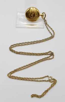 kl. Taschenuhr an Kette, Aero Watch Neuchatel, goldfarben, Werk läuft, D-2,5cm [1]