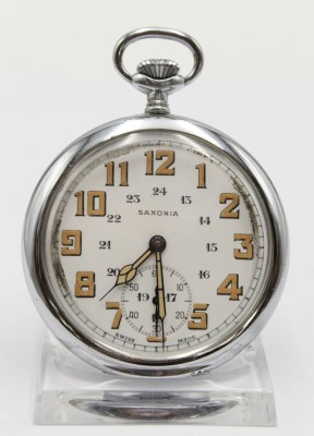 schöne Herrentaschenuhr, Saxonia, Kronenaufzug, Werk läuft, D-5,5cm [1]