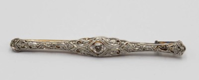 Auktion 357<br>schöne Art-Déco WG-Brosche mit Brillant, 585er GG/WG, 2,6gr., L-4,8cm [1]