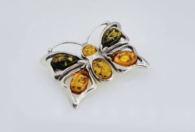 36. Schmetterling Brosche mit Bernsteinen, Silber 925, 6,7 Gramm, 3,5x2,5cm [1]