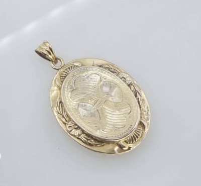 44. Trauerschmuck Anhänger, innen für Haare (verstorbene Person), antik, vergoldet, 4,0cm [1]