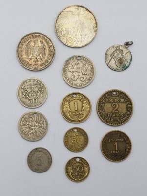 Konvolut div. Münzen/Medaillen, ab ca. 1922, 1x. 10 DM, meist gelocht [1]