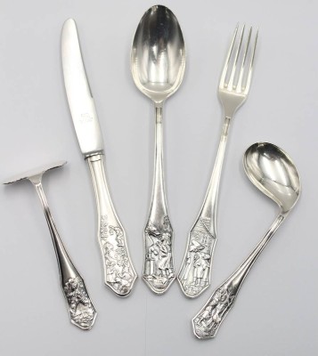 Auktion 357<br>5 Teile Kinderbesteck, 90er Auflage, Märchenszenen, ca. L-17,2cm [1]