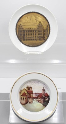 Auktion 357<br>2x Ansichtenteller, Fürstenberg,  Braunschweig und Burg Dankwaderode, ca. D-24cm [1]