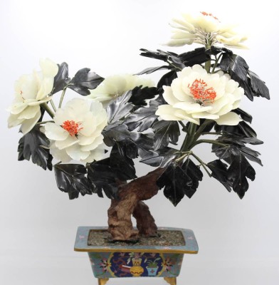 Auktion 357<br>gr. Jadebaum, Cloisonné-Topf, wohl 60/70er Jahre, H-42cm B-42cm [1]