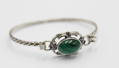 835er Silber-Armband mit Malachit-Cabuchon, 11,1gr., ca. D-6cm [1]