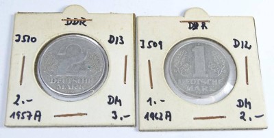 2 Deutsche Mark und 1 Deutsche Mark,1957 u.1962, DDR [1]