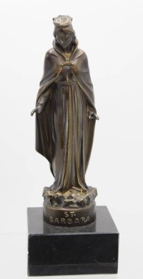Auktion 357<br>Figur auf Steinsockel, St. Barbara, wohl Messing, ca. H-28cm [1]