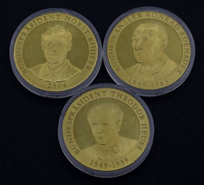 Auktion 357<br>3 Medaillen mit Bundespräsidenten Heuss,Adenauer und Köhler [1]