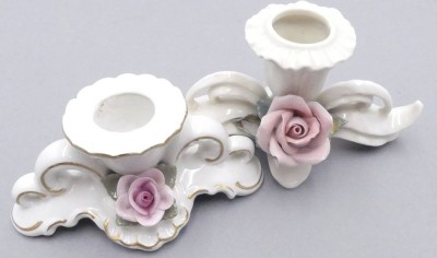 Auktion 357<br>2x Kerzenhalter mit Rosen,, H-5 und 7 cm [1]