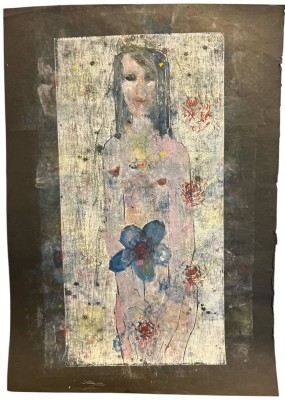 Auktion 357<br>anonym?, weibl. Akt, Mischtechnik auf schwarzen Papier, BG  72x50 cm [1]