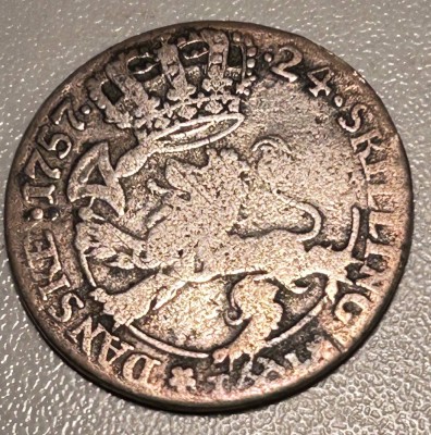 Auktion 358<br>24 Skilling, Danmark 1754, Silber, stark abgerieben [1]