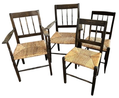 Auktion 358<br>4x Worpsweder Stühle mit Geflecht, davon 2x Armlehnstühle, Gebrauchsspuren [1]