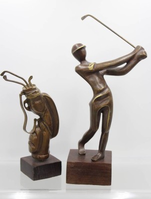 Auktion 358<br>Bronze-Paar, Golfer und Goldtasche, Ritzsignatur 