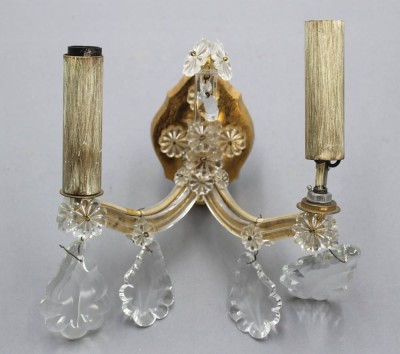 Auktion 358<br>2flammige Wandlampe, Glasbehang, Palme & Walter KG, Funktion nicht geprüft, H-21,5cm T-12,5cm [1]