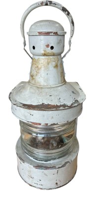 Auktion 358<br>gr. original Schiffslampe, Kupfer unter grauer Farbe, Petroleum Lampeneinsatz, H-60 cm [1]