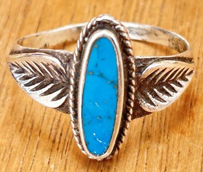 Auktion 358<br>Silberring-925- mit  Türkis Navette, wohl Navajo-Schmuck, RG 60, 3,1 gr. [1]