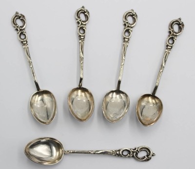 Auktion 358<br>5x Mokkalöffel, 800er Silber, älter, zus. 37,1gr, L-9,5cm [1]