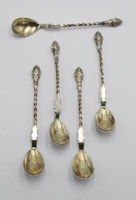 Auktion 358<br>5x antike wohl Mokkalöffel, 12lötiges Silber, Meister 