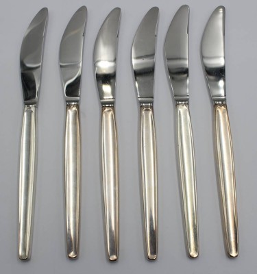 Auktion <br>6x Speisemesser, Georg Jensen, Cypress, 925er Griffe, ca. L-22cm [1]