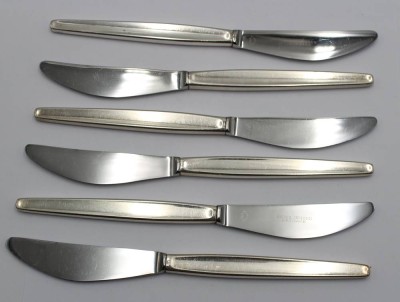 Auktion 361<br>6x Speisemesser, Georg Jensen, Cypress, 925er Griffe, ca. L-20cm [1]