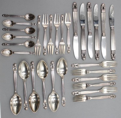 Auktion 358<br>30tlg. Besteck, Georg Jensen, Acorn, Sterling, ohne Messer 780gr., gut Erhalten [1]