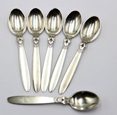 Auktion 358<br>6x Teelöffel, Georg Jensen, Cactus, Sterling, 93gr., L-10,7cm [1]