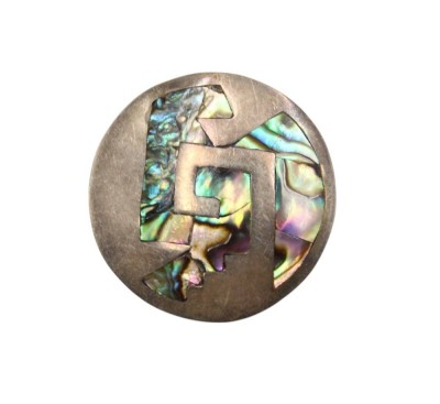 Auktion 358<br>runde Brosche mit Perlmutt, Mexico, 925er Silber, 6,8gr., D-3,5cm [1]