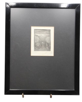 Auktion 358<br>kl. Radierung, Teich, undeutl signiert Müller?, Nr. 18/25, MG 10,5 x 8,5cm, ger./Gla, RG 32,5 x 26,5cm [1]