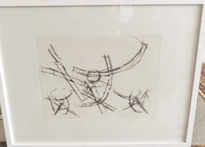Auktion 358<br>Paul Lutz (oder ähnlich??), abstrakte Radierung, ger/Glas, RG 66x52 cm, BG 29x39 cm [1]