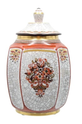 Auktion 358<br>Deckeldose, Dahl Jensen, Danmark, florale Bemalung auf Craquelé, ca. H-18,5cm [1]