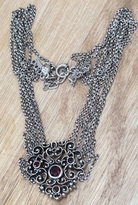 Auktion 358<br>Silber-925- Trachten-Kropfkette mit Granate, 34,6 gr [1]