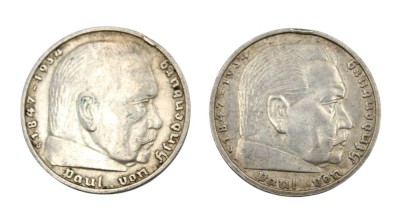Auktion 358<br>2x 5 Reichsmark, 1935 u. 1937, Hindenburg [1]