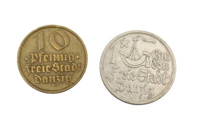 Auktion 358<br>2x Kleinmünzen, Freie Stadt Danzig, 1 Gulden 1923 und 10 Pfennig 1932 [1]