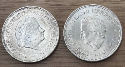 Auktion 358<br>2x 10 Gulden JOHANNA KÖNIGIN DER NIEDERLANDE 1970, Silber, zusammen 50,6 gr [1]
