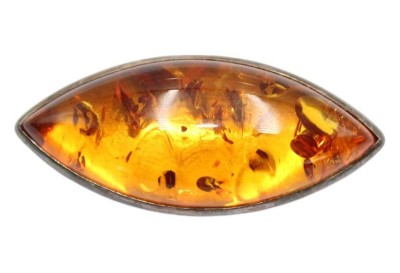 Auktion 358<br>835er  Silber-Brosche mit Bernstein, 12,2gr., L-5cm [1]