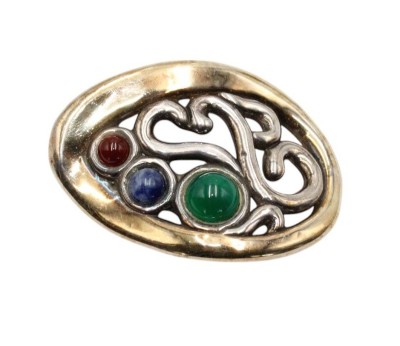 Auktion 358<br>925er Design-Brosche, signiert ?, Steinbesatz, 13,4gr., ca. 6 x 4cm [1]