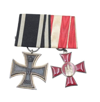 Auktion 358<br>Ordensspange, Eisernes Kreuz 2. kl. 1. WK u. Hanseatenkreuz Hamburg [1]