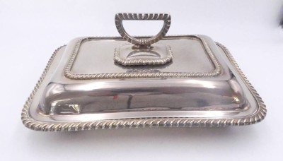 Auktion 358<br>Warmhalteschale mit Wechselgriff, plated, guter Zustand, H-13 cm, 28x20 cm [1]