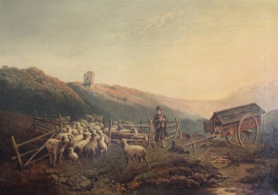 Auktion 358<br>anonym, Schäfer mit Herde, Öl/Leinwand, gerahmt, RG 64 x 84cm, Sperrgutversand [1]