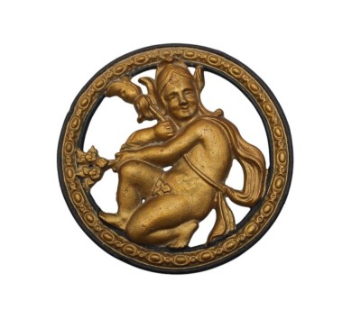 Auktion 358<br>gusseiserne Ofenapplikation, unter Farbe, ca. D-13cm [1]