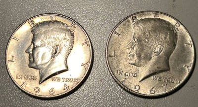 Auktion 358<br>3x Half Dollar USA , 2x Half Dollar, Kennedy 1964 (Silber) und 1x 1967 [1]
