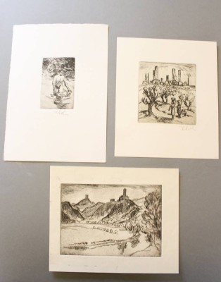 Auktion 358<br>3x Rudolf KOCH (1902-1985) ,  kl. Radierungen, div. Motive, ungerahmt,  größte BG 24,5 x 17,5cm [1]