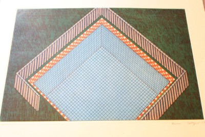 Auktion 358<br>Reimer RIEDIGER (1942-1991), modern, datier 1969, Farbradierung, ungerahmt, BG 65 x 48cm, Blacck leicht felckig [1]
