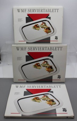 Auktion 358<br>3x orig. verpackte WMF-Serviertabletts, Cromargan, 41 x 30cm [1]