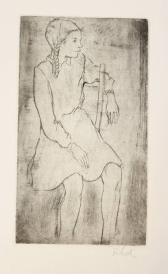 Auktion 358<br>Rudolf KOCH (1902-1985), Mädchen auf Stuhl, Radierung, ungerahmt, BG 38 x 26cm [1]
