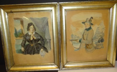 Auktion 358<br>L. Hubuch, 1848, Biedermeierportraits des Ehepaares Kraus, er Amtsgerichtsarzt, Mischtechnik, ger/Glas, RG je 36x30 cm, verso mit Lebensdaten [1]