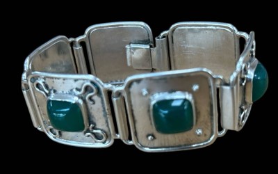 Auktion 358<br>Silber Armband-835- mit grünen  Achat Steinen, L-18 m, 51,2 gr [1]